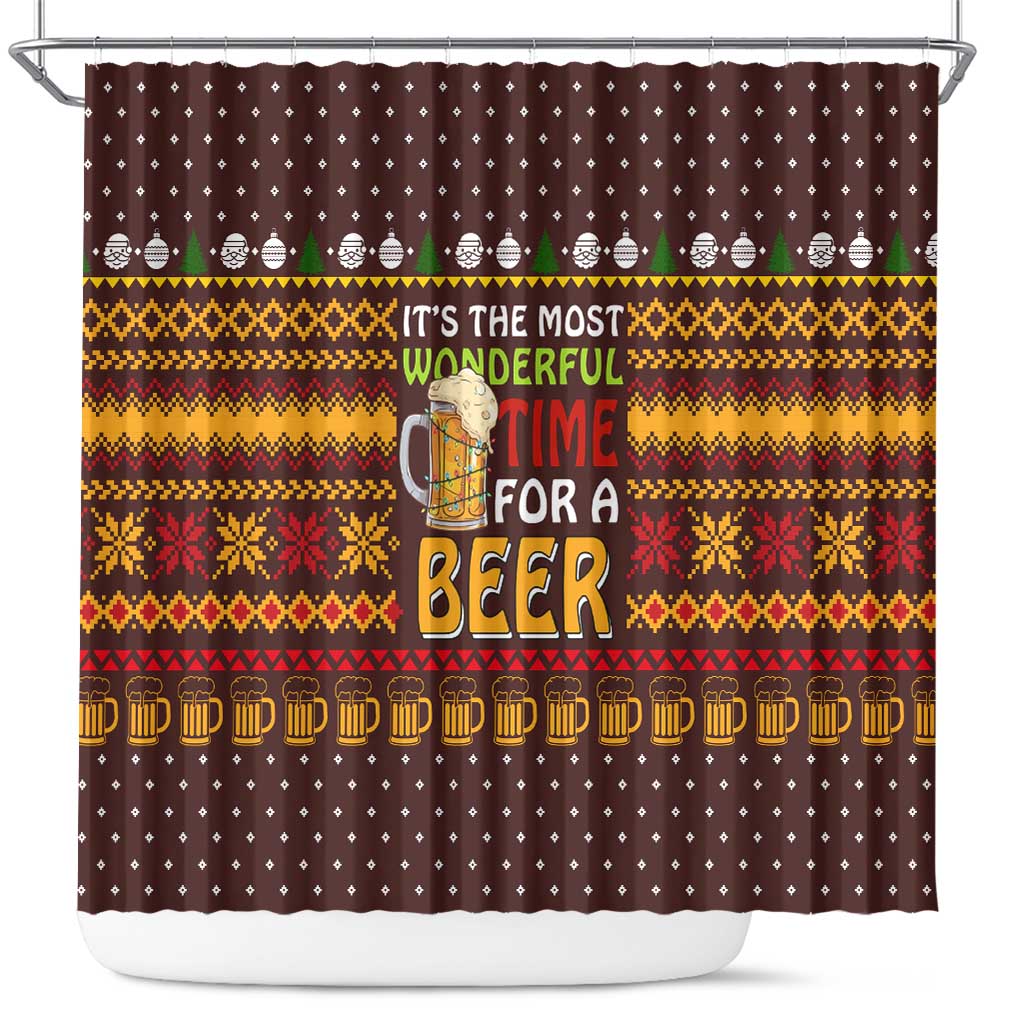 Christmas Its The Most Wonderful Time For A Beer Shower Curtain Xmas Holiday Patterns - Wonder Print Shop