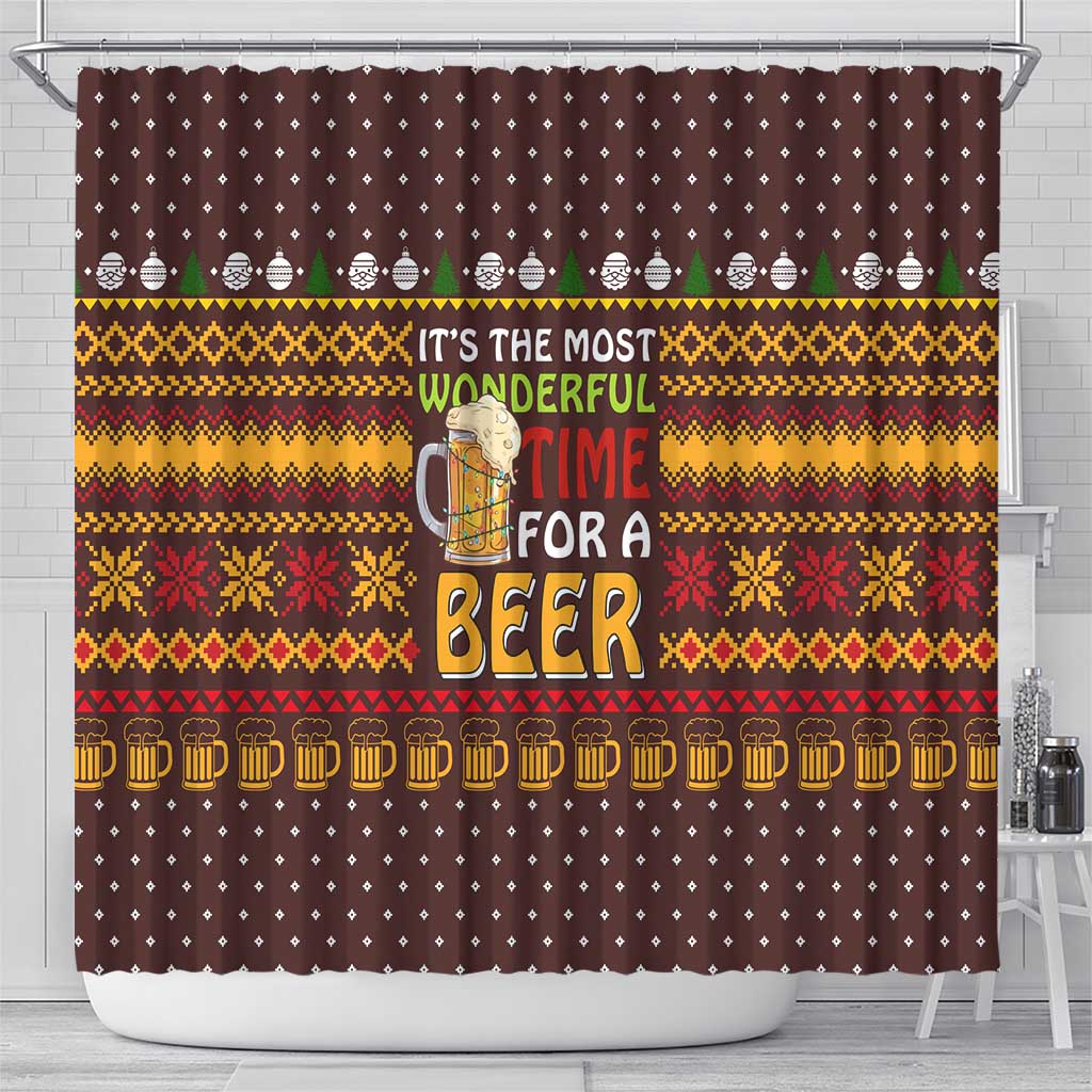 Christmas Its The Most Wonderful Time For A Beer Shower Curtain Xmas Holiday Patterns - Wonder Print Shop