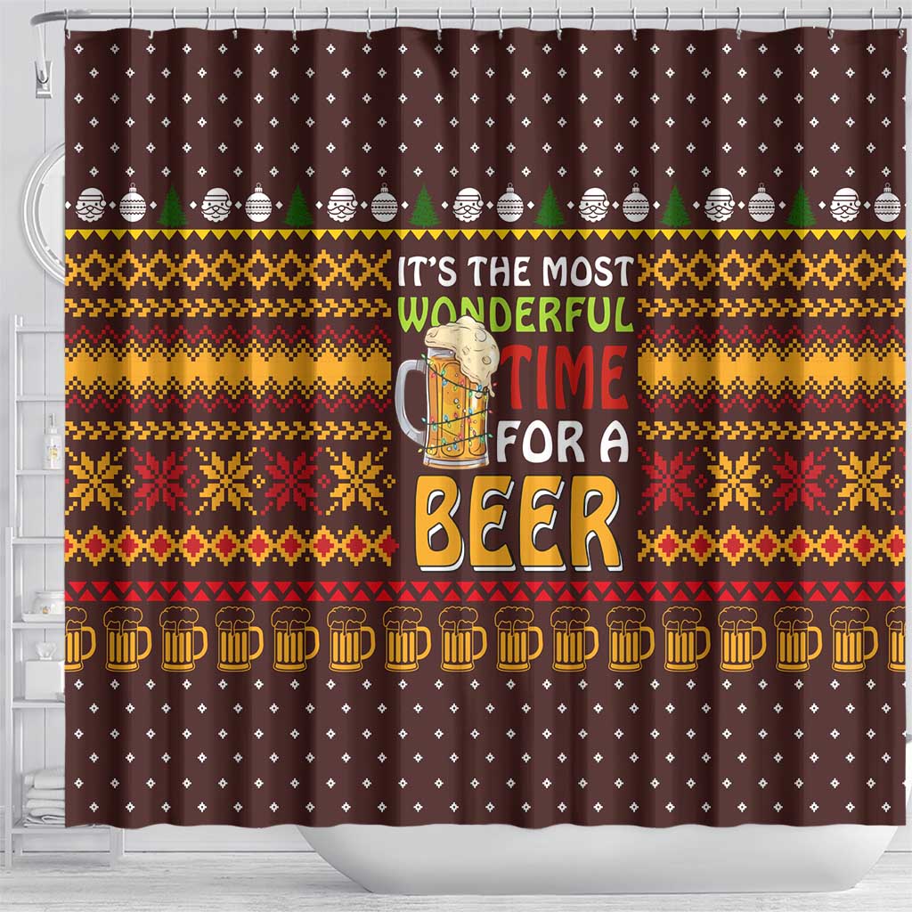 Christmas Its The Most Wonderful Time For A Beer Shower Curtain Xmas Holiday Patterns - Wonder Print Shop