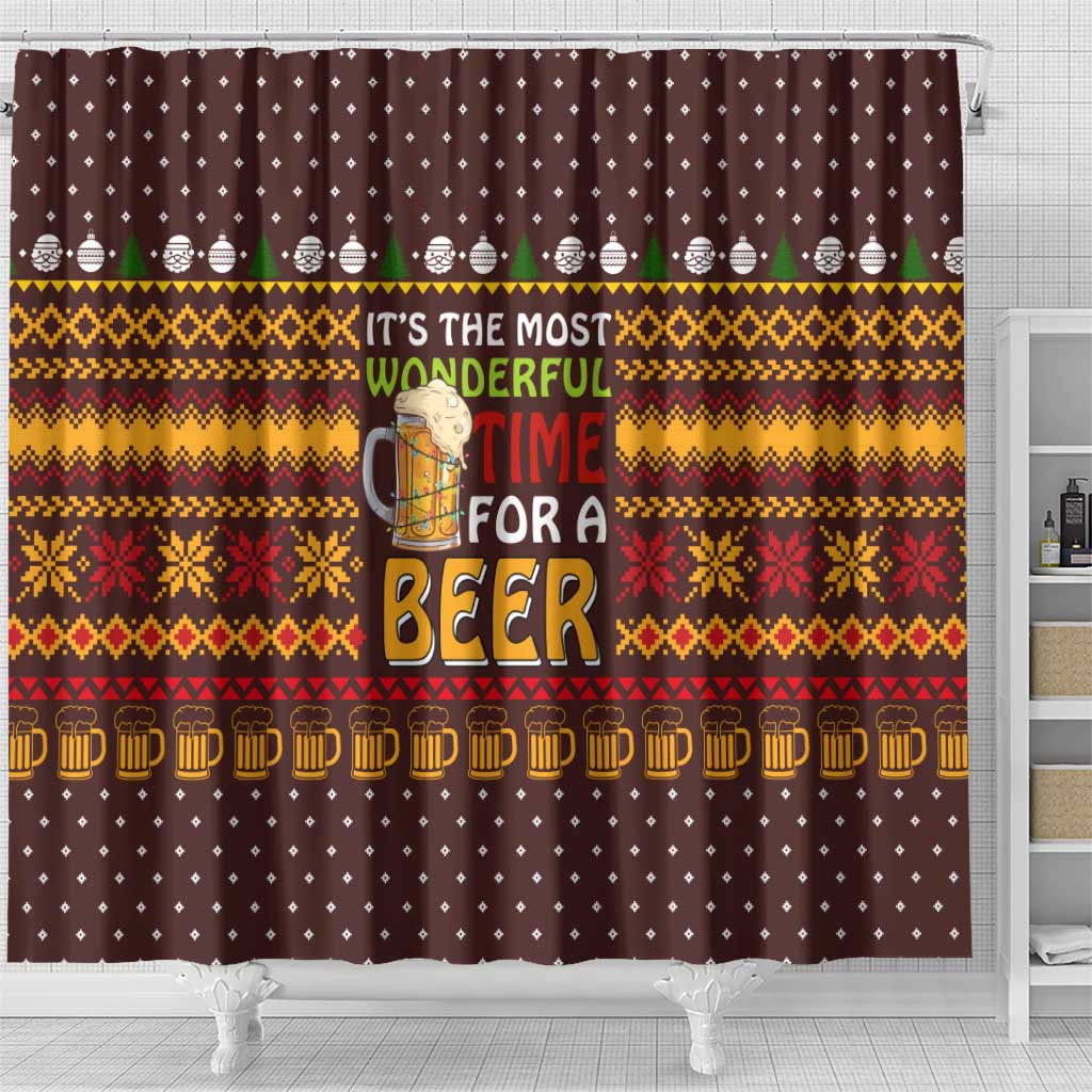 Christmas Its The Most Wonderful Time For A Beer Shower Curtain Xmas Holiday Patterns - Wonder Print Shop