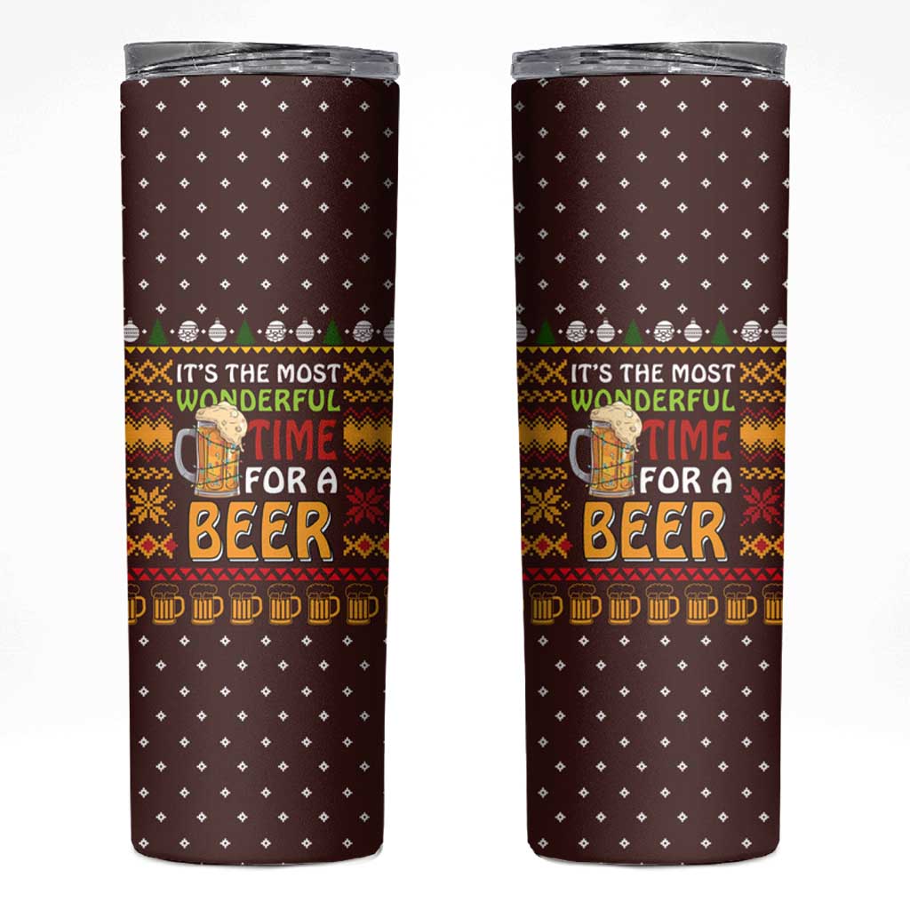 Christmas Its The Most Wonderful Time For A Beer Skinny Tumbler Xmas Holiday Patterns - Wonder Print Shop