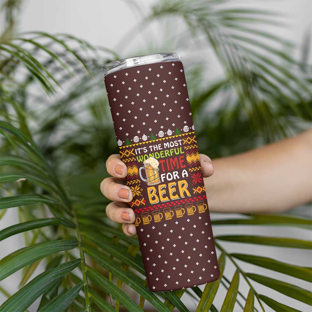 Christmas Its The Most Wonderful Time For A Beer Skinny Tumbler Xmas Holiday Patterns - Wonder Print Shop