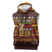 Christmas Its The Most Wonderful Time For A Beer Sleeveless Hoodie Xmas Holiday Patterns - Wonder Print Shop