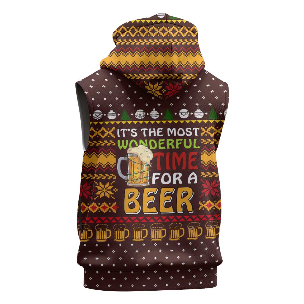 Christmas Its The Most Wonderful Time For A Beer Sleeveless Hoodie Xmas Holiday Patterns - Wonder Print Shop