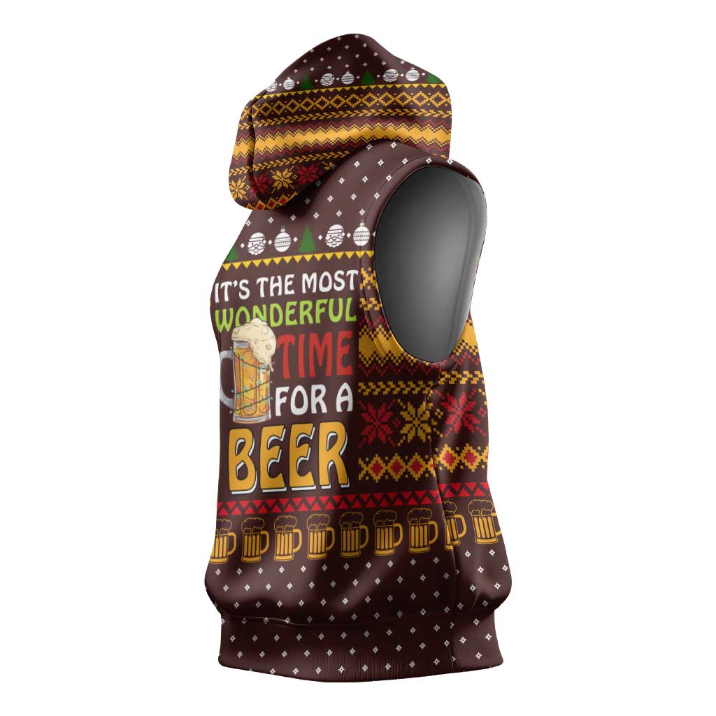 Christmas Its The Most Wonderful Time For A Beer Sleeveless Hoodie Xmas Holiday Patterns - Wonder Print Shop