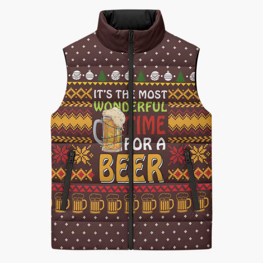Christmas Its The Most Wonderful Time For A Beer Sleeveless Puffer Jacket Xmas Holiday Patterns - Wonder Print Shop