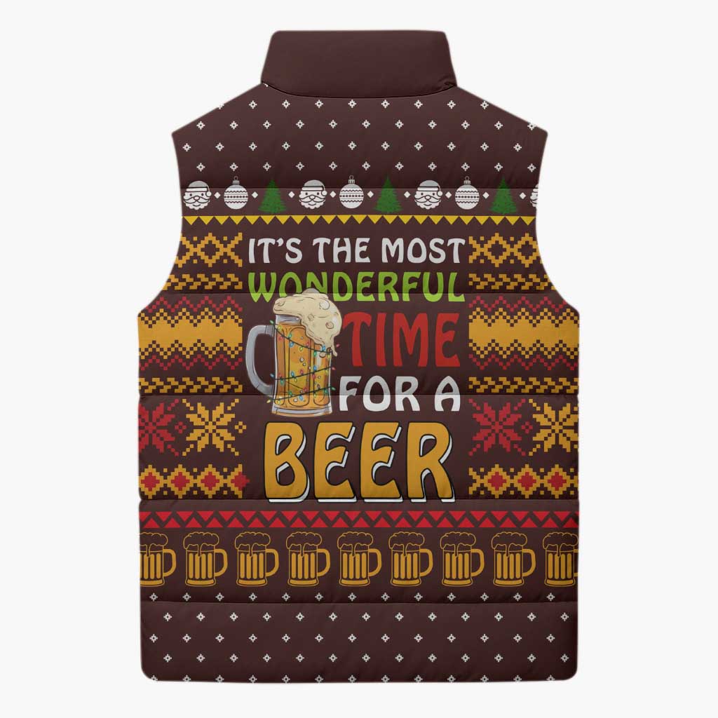 Christmas Its The Most Wonderful Time For A Beer Sleeveless Puffer Jacket Xmas Holiday Patterns - Wonder Print Shop