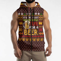 Christmas Its The Most Wonderful Time For A Beer Sleeveless Zip Hoodie Xmas Holiday Patterns - Wonder Print Shop