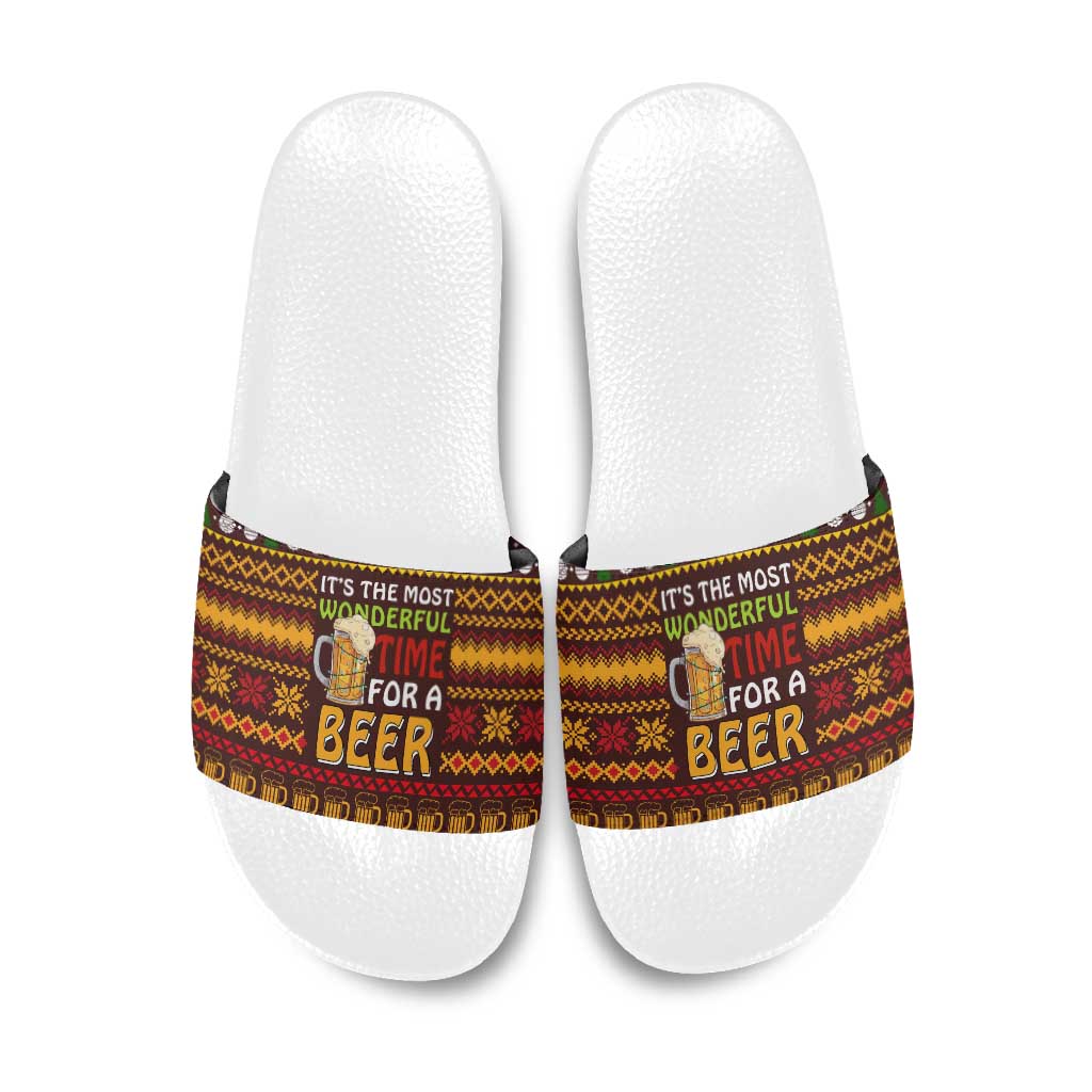 Christmas Its The Most Wonderful Time For A Beer Slide Sandals Xmas Holiday Patterns - Wonder Print Shop