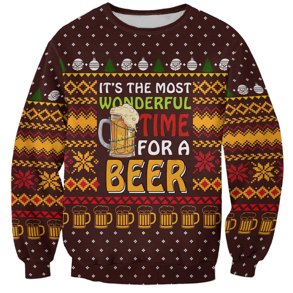 Christmas Its The Most Wonderful Time For A Beer Sweatshirt Xmas Holiday Patterns - Wonder Print Shop