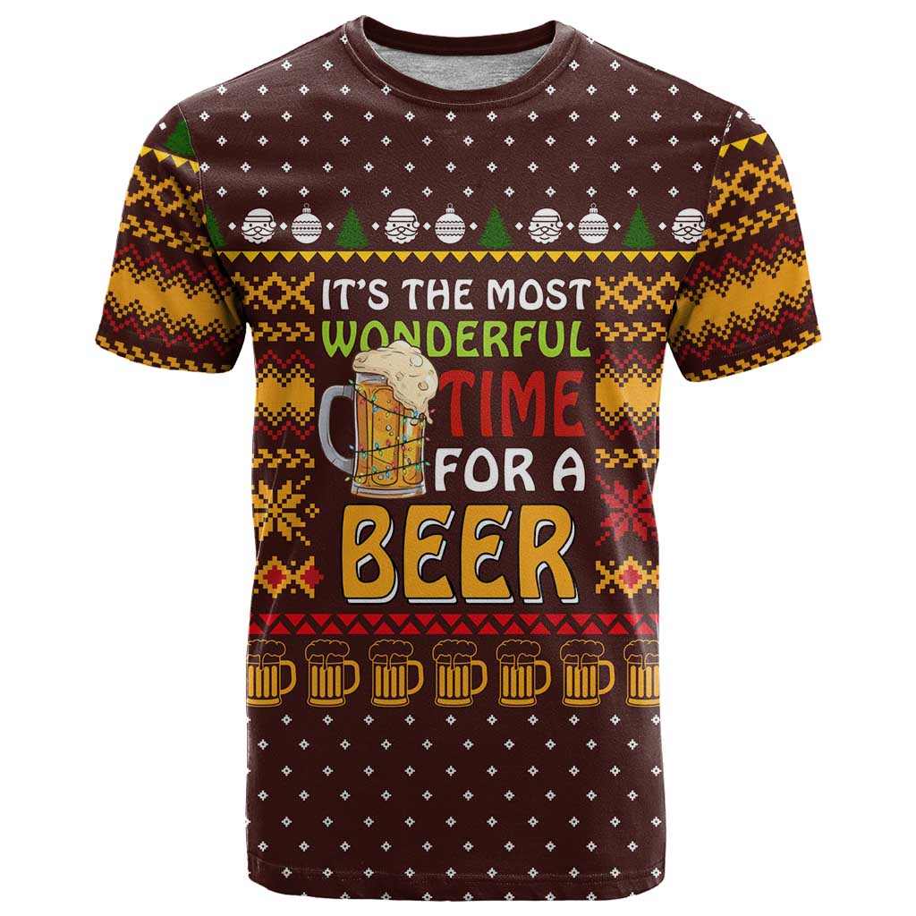 Christmas Its The Most Wonderful Time For A Beer T Shirt Xmas Holiday Patterns - Wonder Print Shop