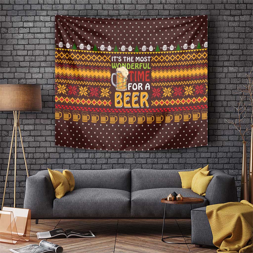 Christmas Its The Most Wonderful Time For A Beer Tapestry Xmas Holiday Patterns - Wonder Print Shop