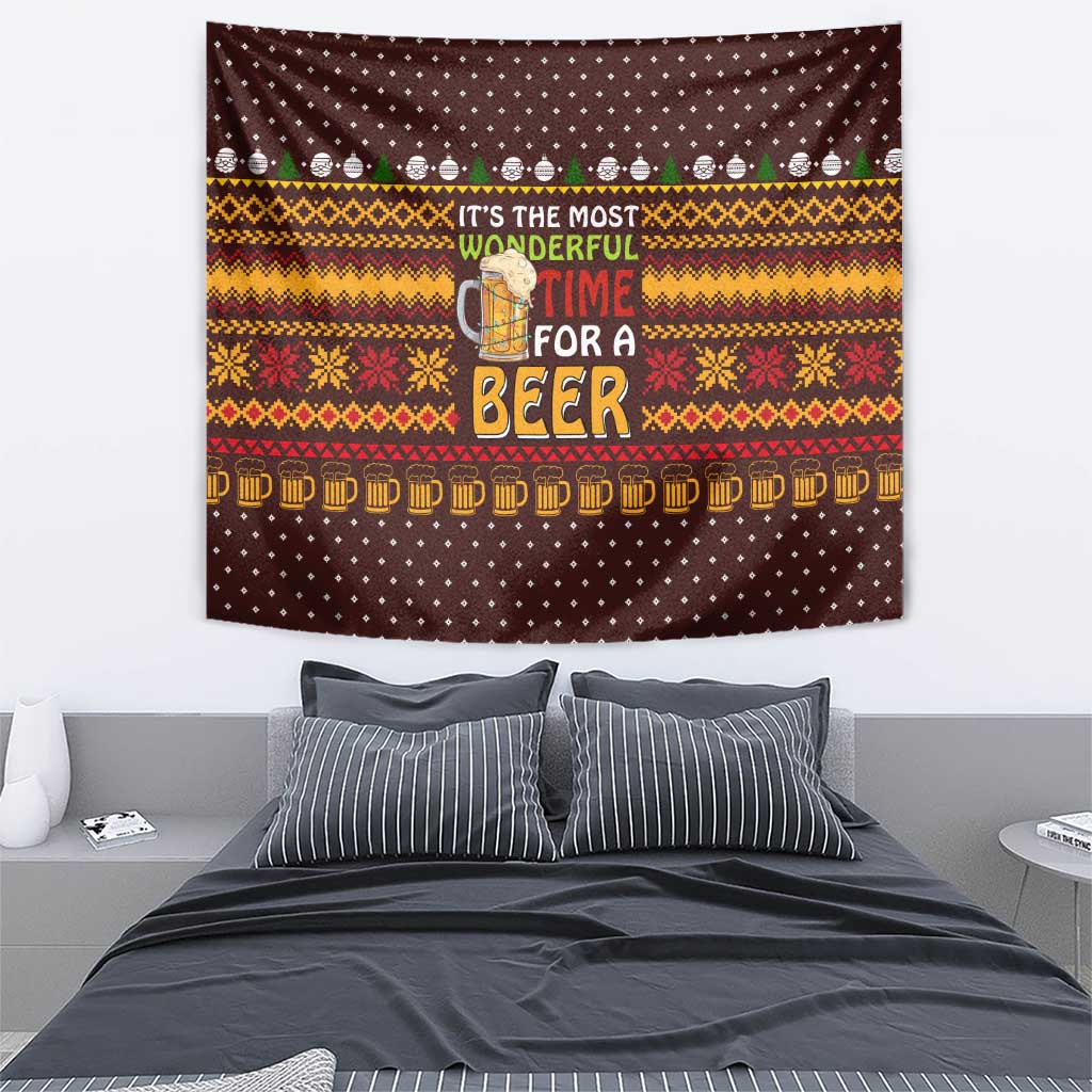 Christmas Its The Most Wonderful Time For A Beer Tapestry Xmas Holiday Patterns - Wonder Print Shop