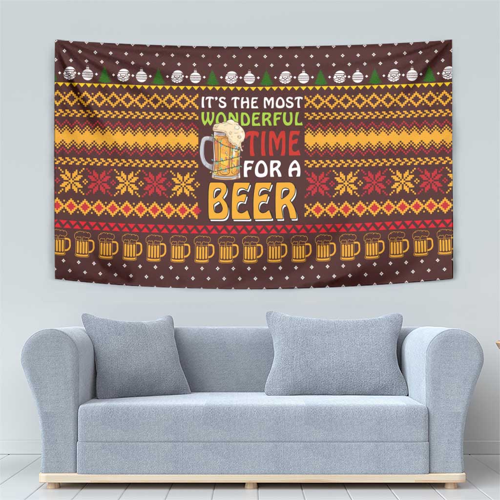 Christmas Its The Most Wonderful Time For A Beer Tapestry Xmas Holiday Patterns - Wonder Print Shop