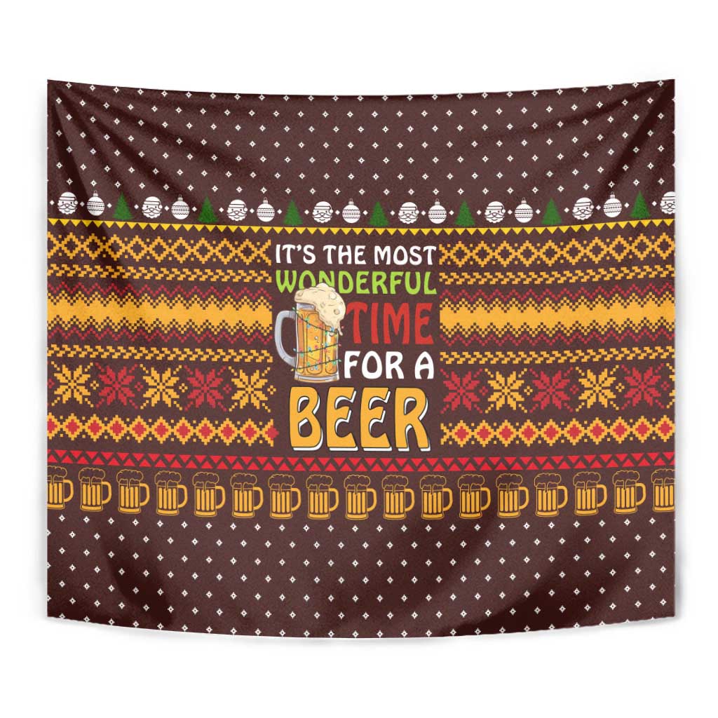 Christmas Its The Most Wonderful Time For A Beer Tapestry Xmas Holiday Patterns - Wonder Print Shop