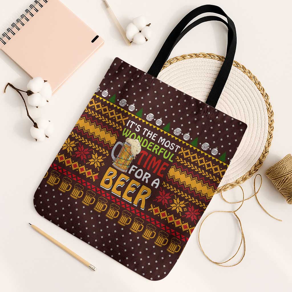 Christmas Its The Most Wonderful Time For A Beer Tote Bag Xmas Holiday Patterns - Wonder Print Shop