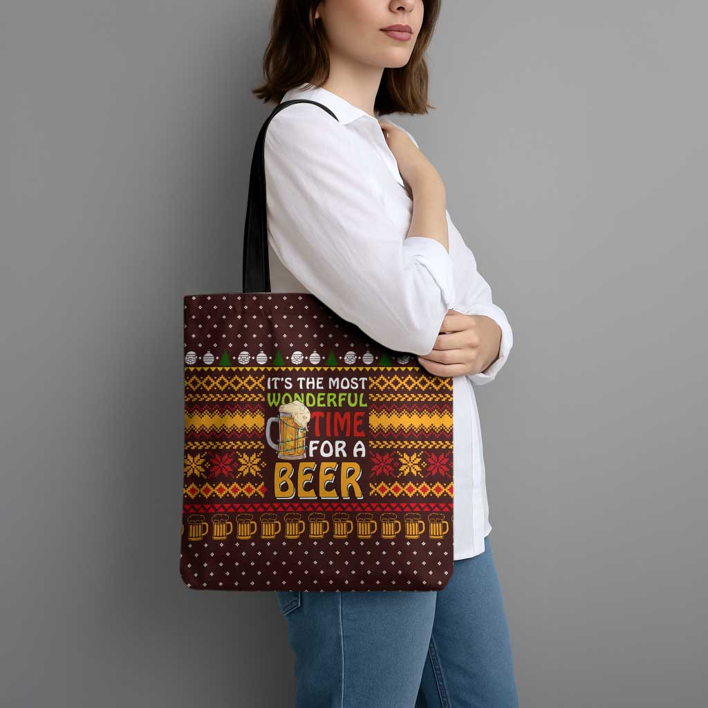 Christmas Its The Most Wonderful Time For A Beer Tote Bag Xmas Holiday Patterns - Wonder Print Shop