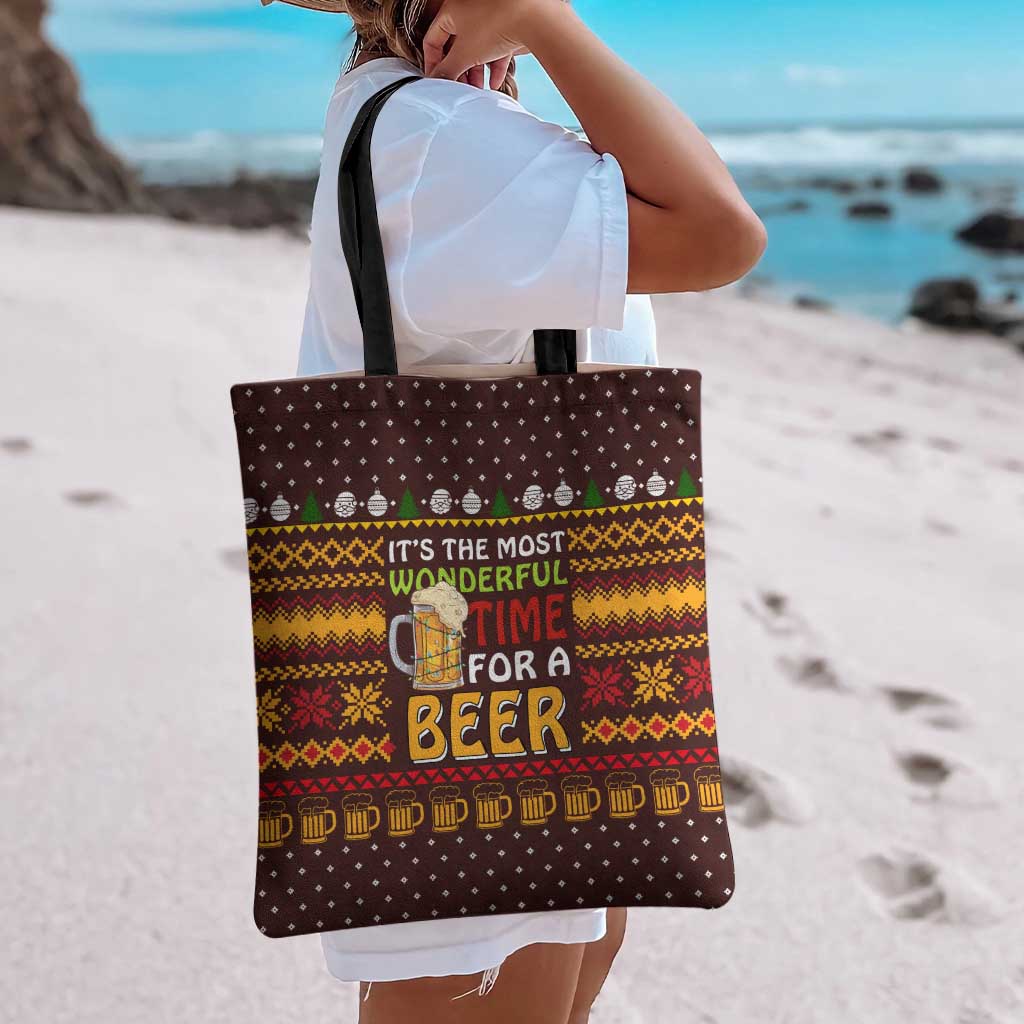 Christmas Its The Most Wonderful Time For A Beer Tote Bag Xmas Holiday Patterns - Wonder Print Shop