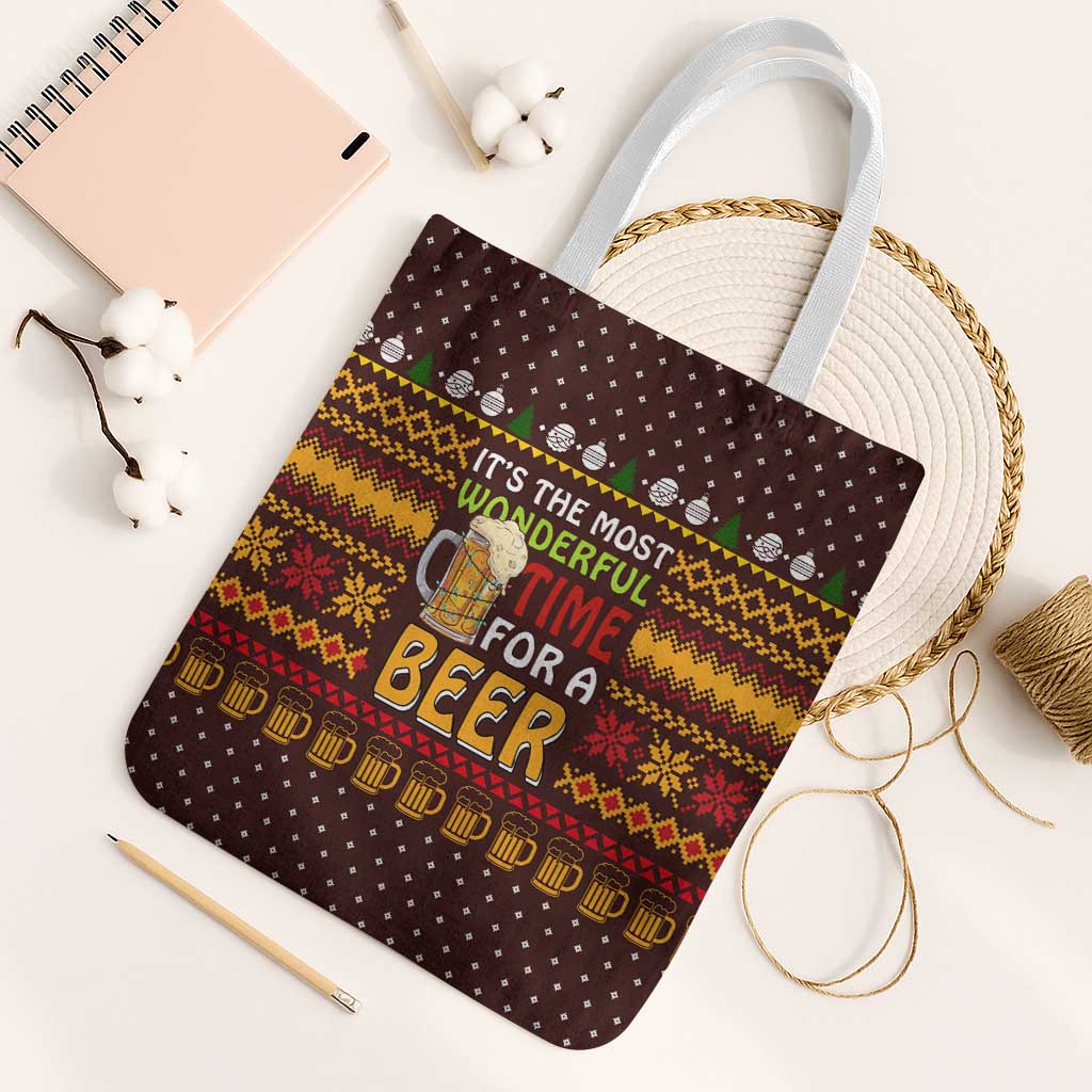 Christmas Its The Most Wonderful Time For A Beer Tote Bag Xmas Holiday Patterns - Wonder Print Shop
