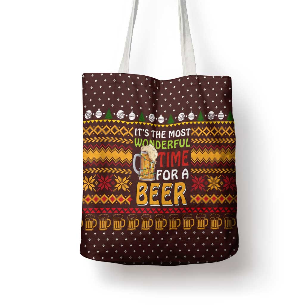 Christmas Its The Most Wonderful Time For A Beer Tote Bag Xmas Holiday Patterns - Wonder Print Shop