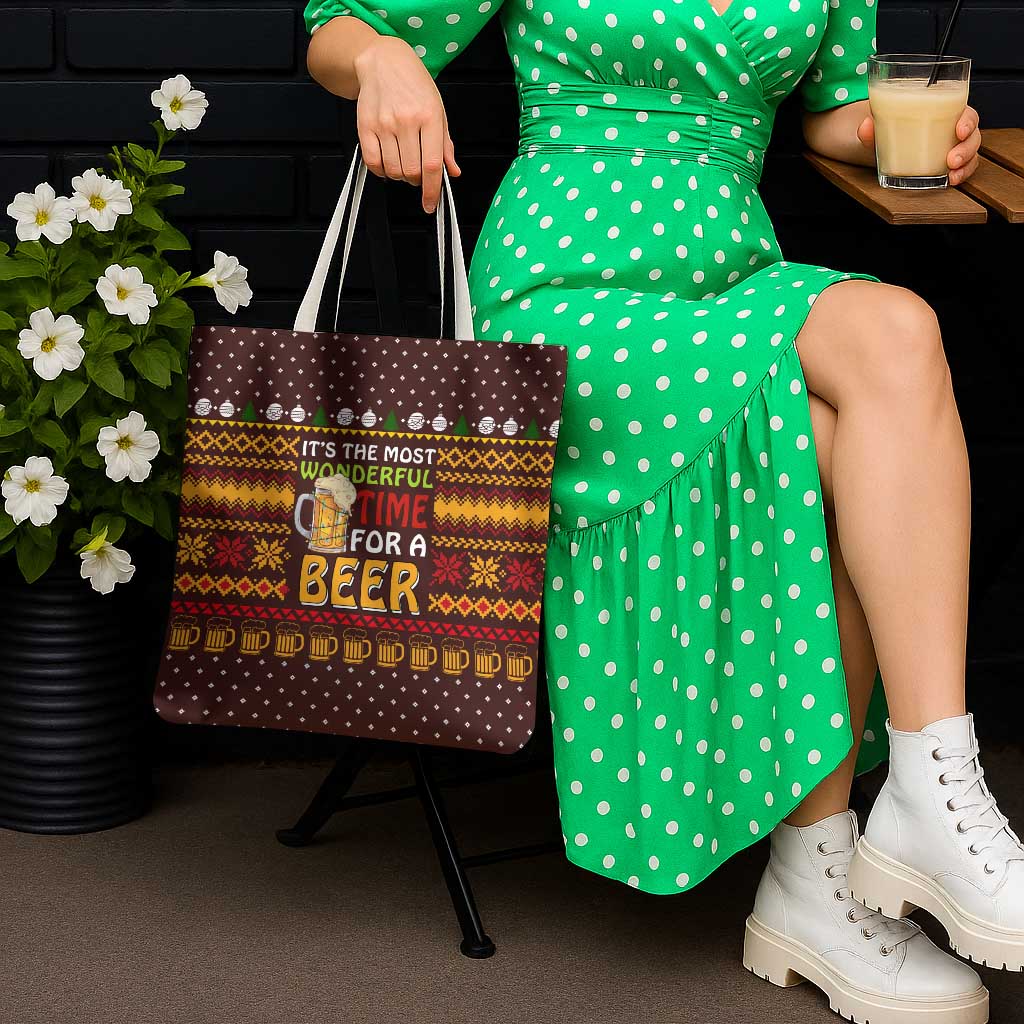Christmas Its The Most Wonderful Time For A Beer Tote Bag Xmas Holiday Patterns - Wonder Print Shop