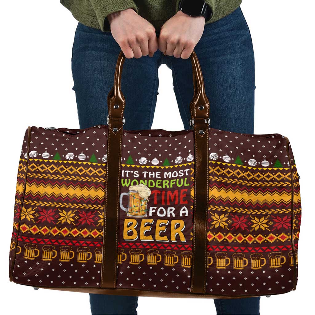 Christmas Its The Most Wonderful Time For A Beer Travel Bag Xmas Holiday Patterns - Wonder Print Shop