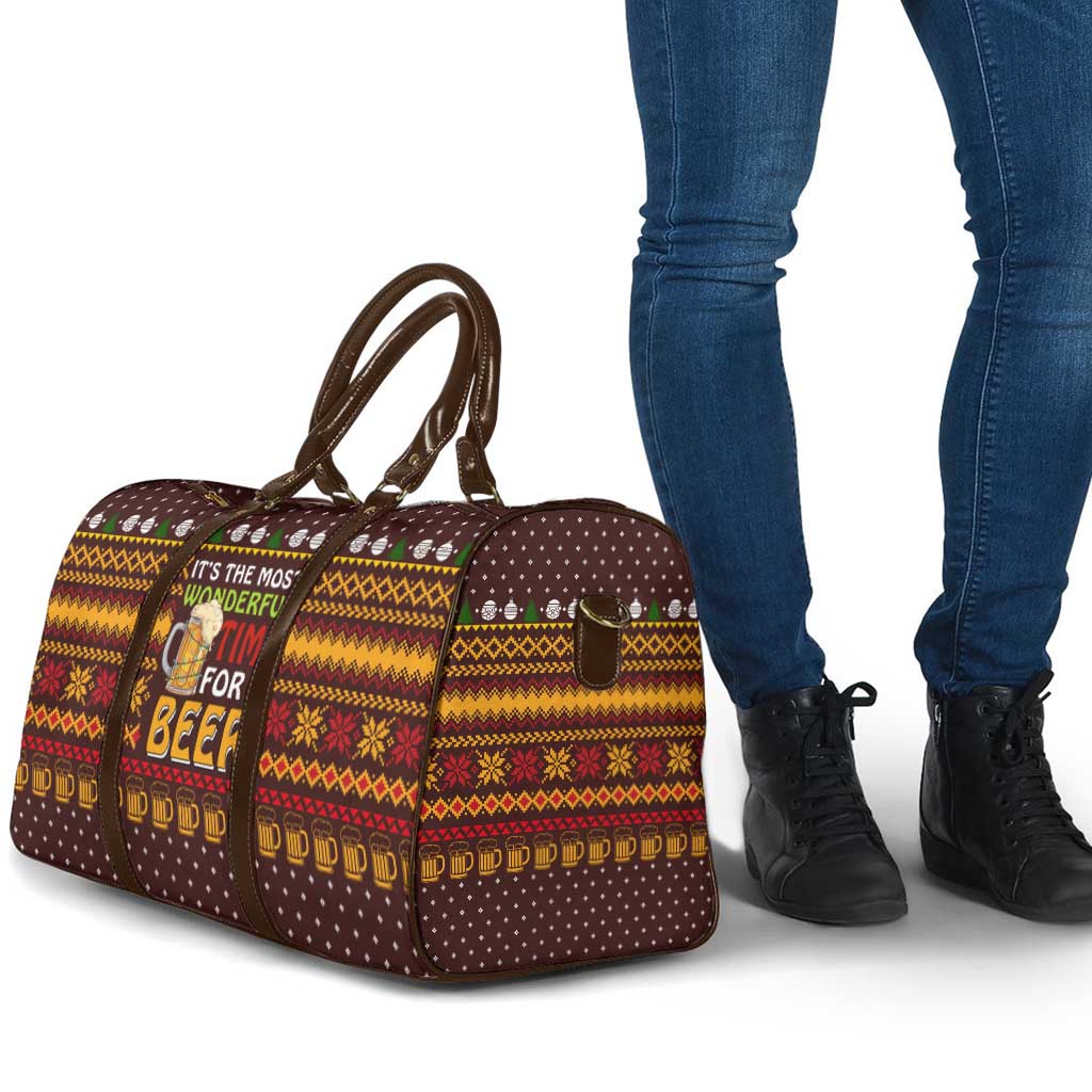 Christmas Its The Most Wonderful Time For A Beer Travel Bag Xmas Holiday Patterns - Wonder Print Shop