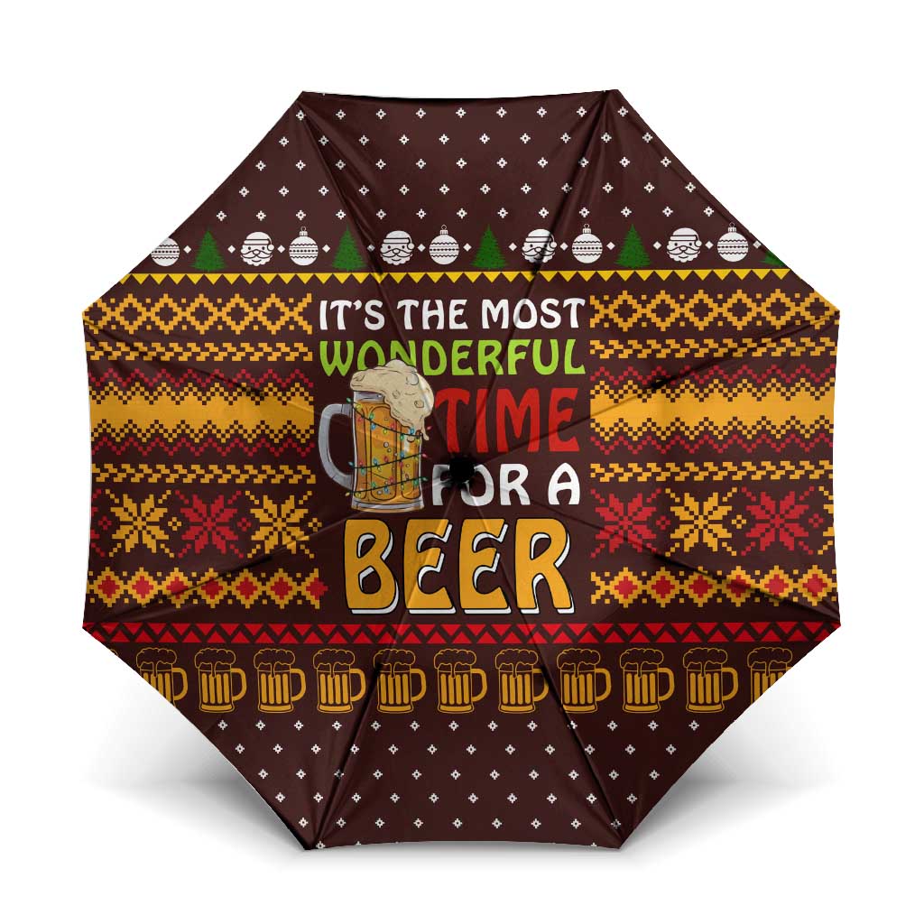 Christmas Its The Most Wonderful Time For A Beer Umbrella Xmas Holiday Patterns - Wonder Print Shop