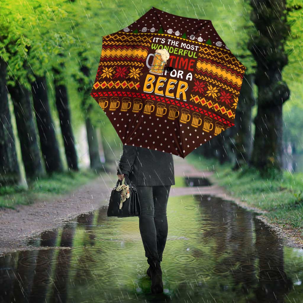 Christmas Its The Most Wonderful Time For A Beer Umbrella Xmas Holiday Patterns - Wonder Print Shop