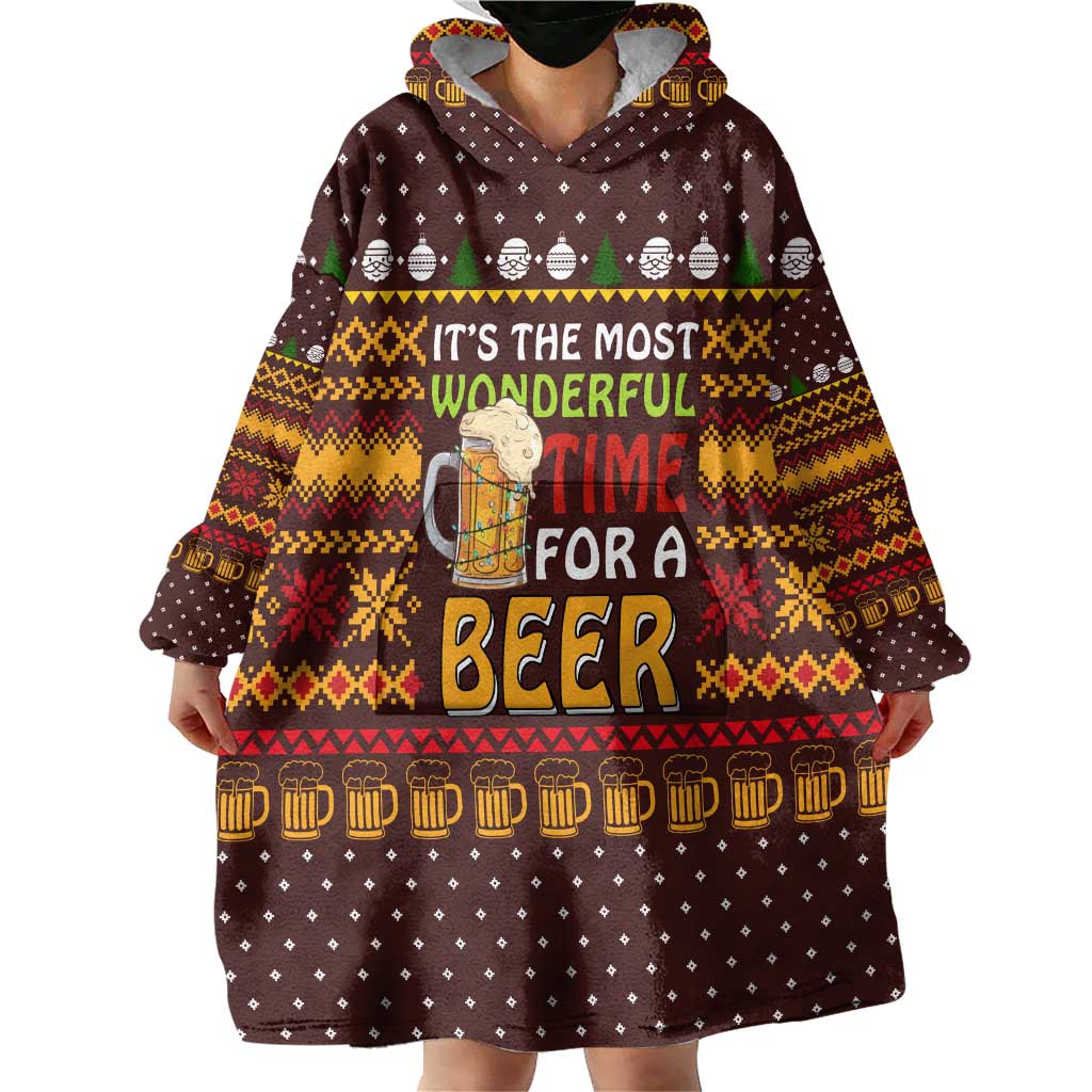 Christmas Its The Most Wonderful Time For A Beer Wearable Blanket Hoodie Xmas Holiday Patterns - Wonder Print Shop