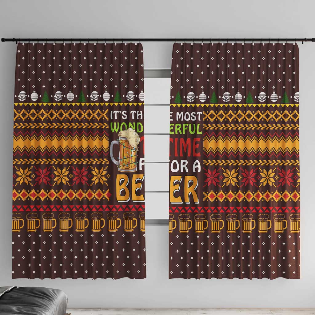 Christmas Its The Most Wonderful Time For A Beer Window Curtain Xmas Holiday Patterns - Wonder Print Shop