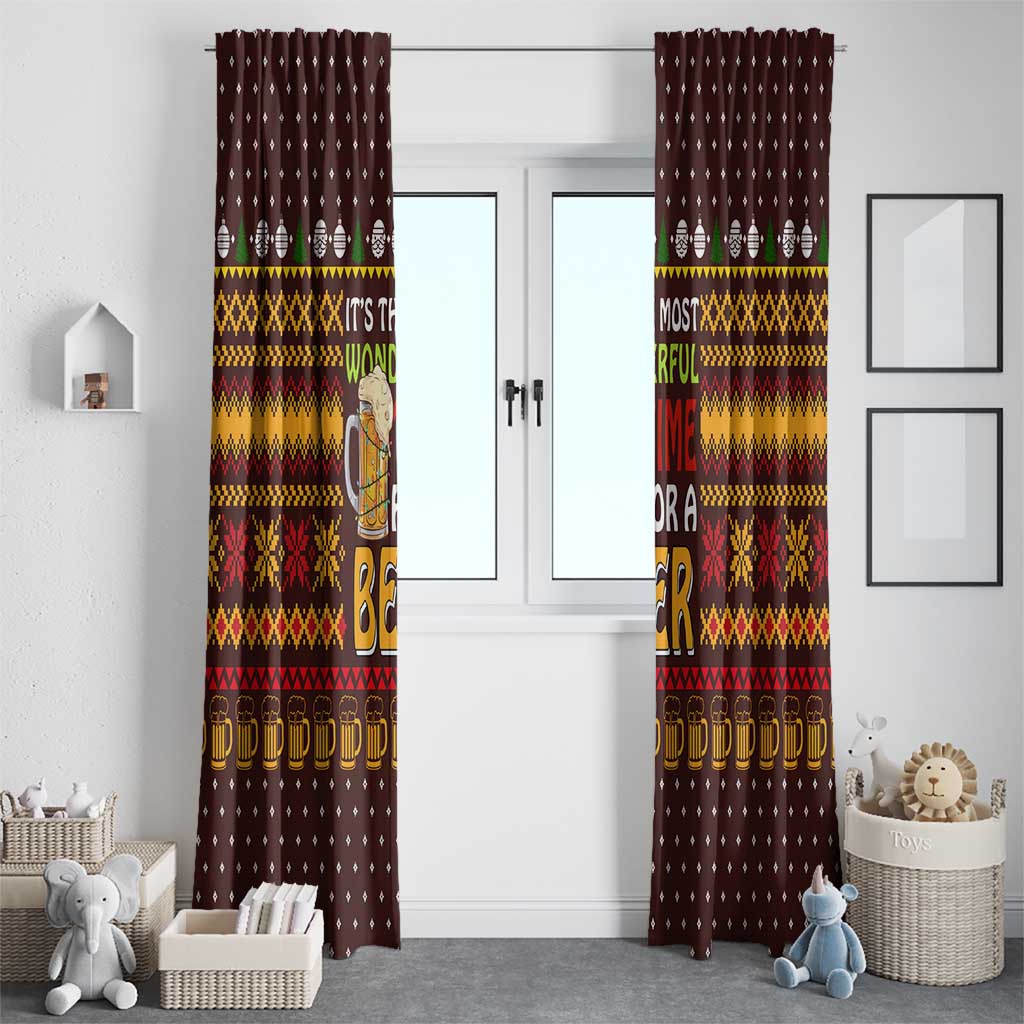 Christmas Its The Most Wonderful Time For A Beer Window Curtain Xmas Holiday Patterns - Wonder Print Shop