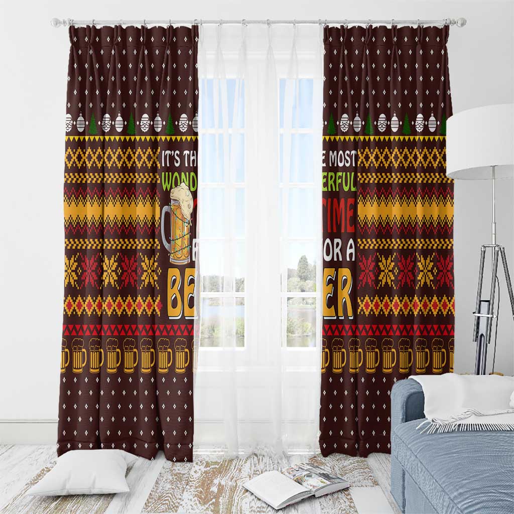 Christmas Its The Most Wonderful Time For A Beer Window Curtain Xmas Holiday Patterns - Wonder Print Shop