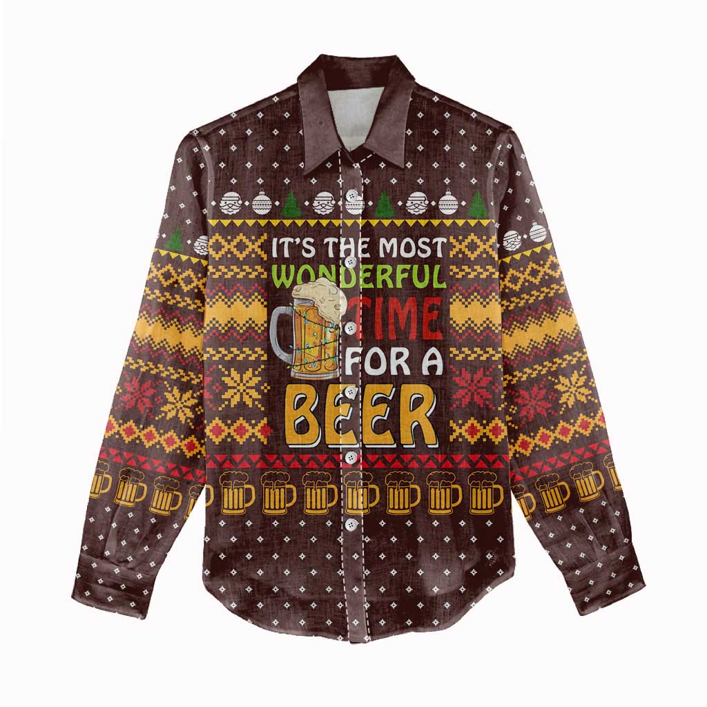 Christmas Its The Most Wonderful Time For A Beer Women Casual Shirt Xmas Holiday Patterns - Wonder Print Shop
