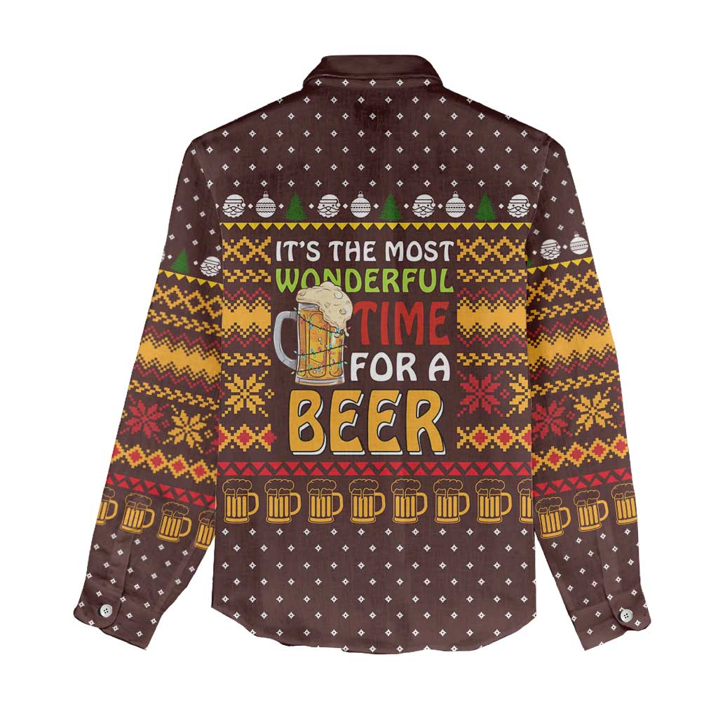 Christmas Its The Most Wonderful Time For A Beer Women Casual Shirt Xmas Holiday Patterns - Wonder Print Shop
