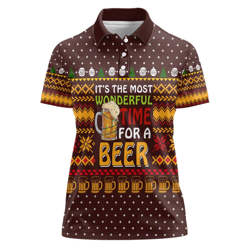 Christmas Its The Most Wonderful Time For A Beer Women Polo Shirt Xmas Holiday Patterns - Wonder Print Shop