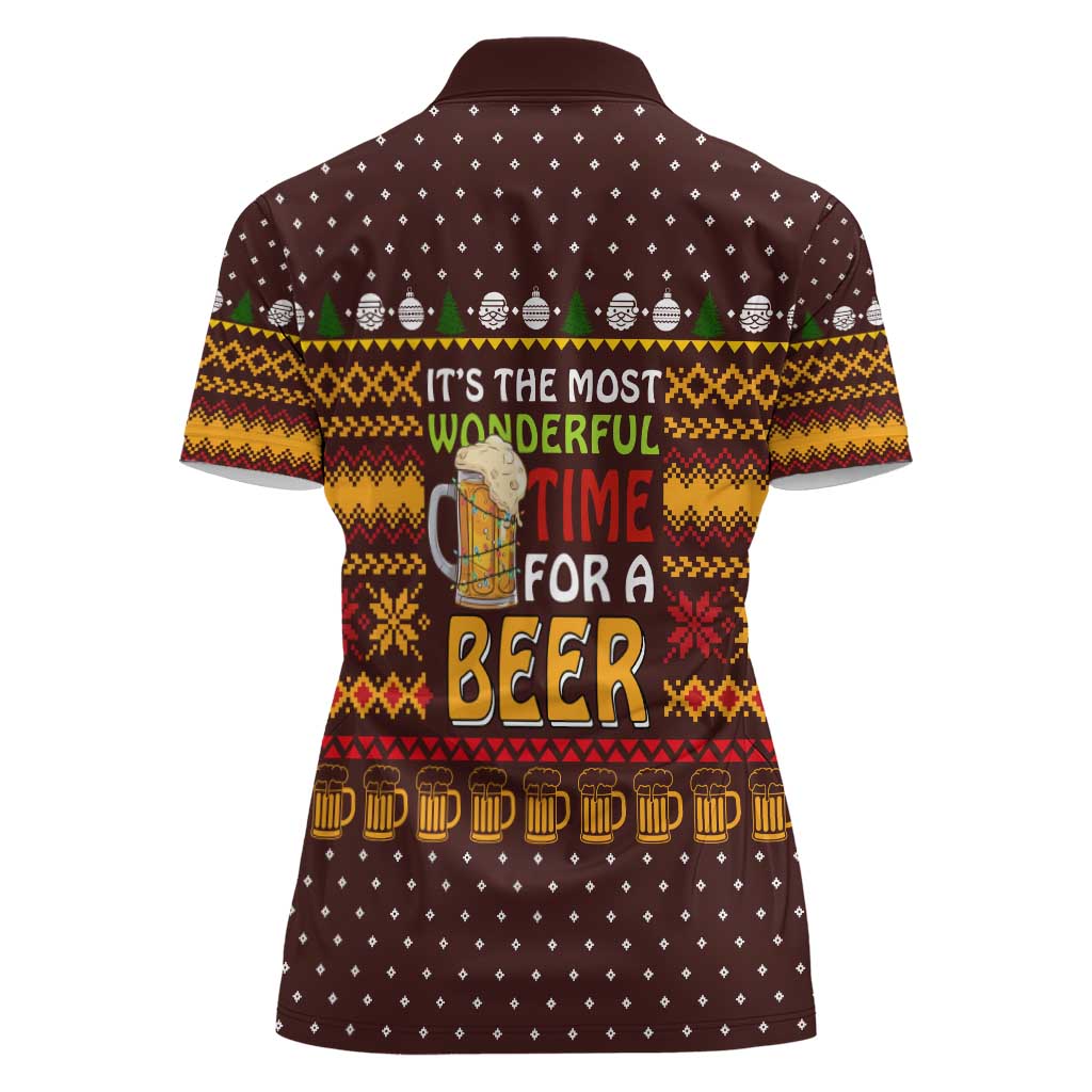 Christmas Its The Most Wonderful Time For A Beer Women Polo Shirt Xmas Holiday Patterns - Wonder Print Shop