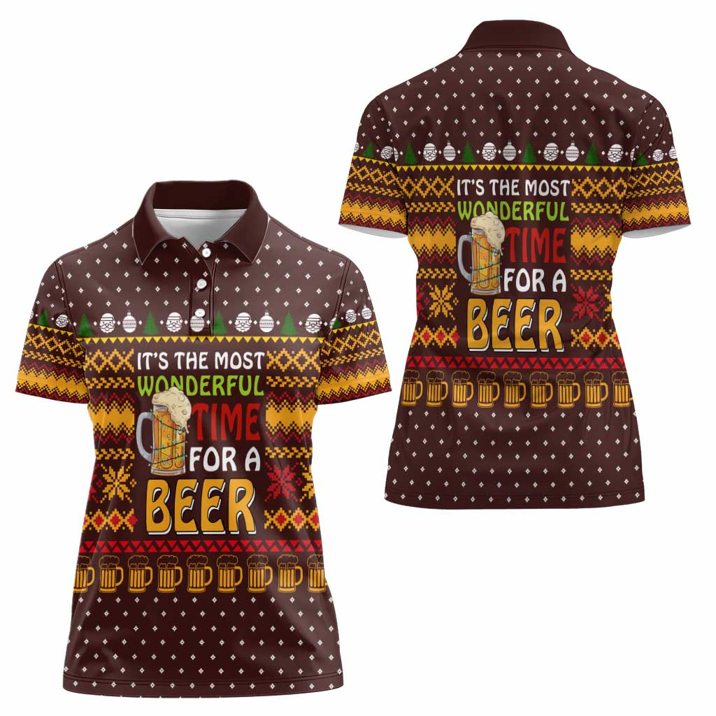 Christmas Its The Most Wonderful Time For A Beer Women Polo Shirt Xmas Holiday Patterns - Wonder Print Shop