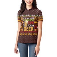 Christmas Its The Most Wonderful Time For A Beer Women Polo Shirt Xmas Holiday Patterns - Wonder Print Shop
