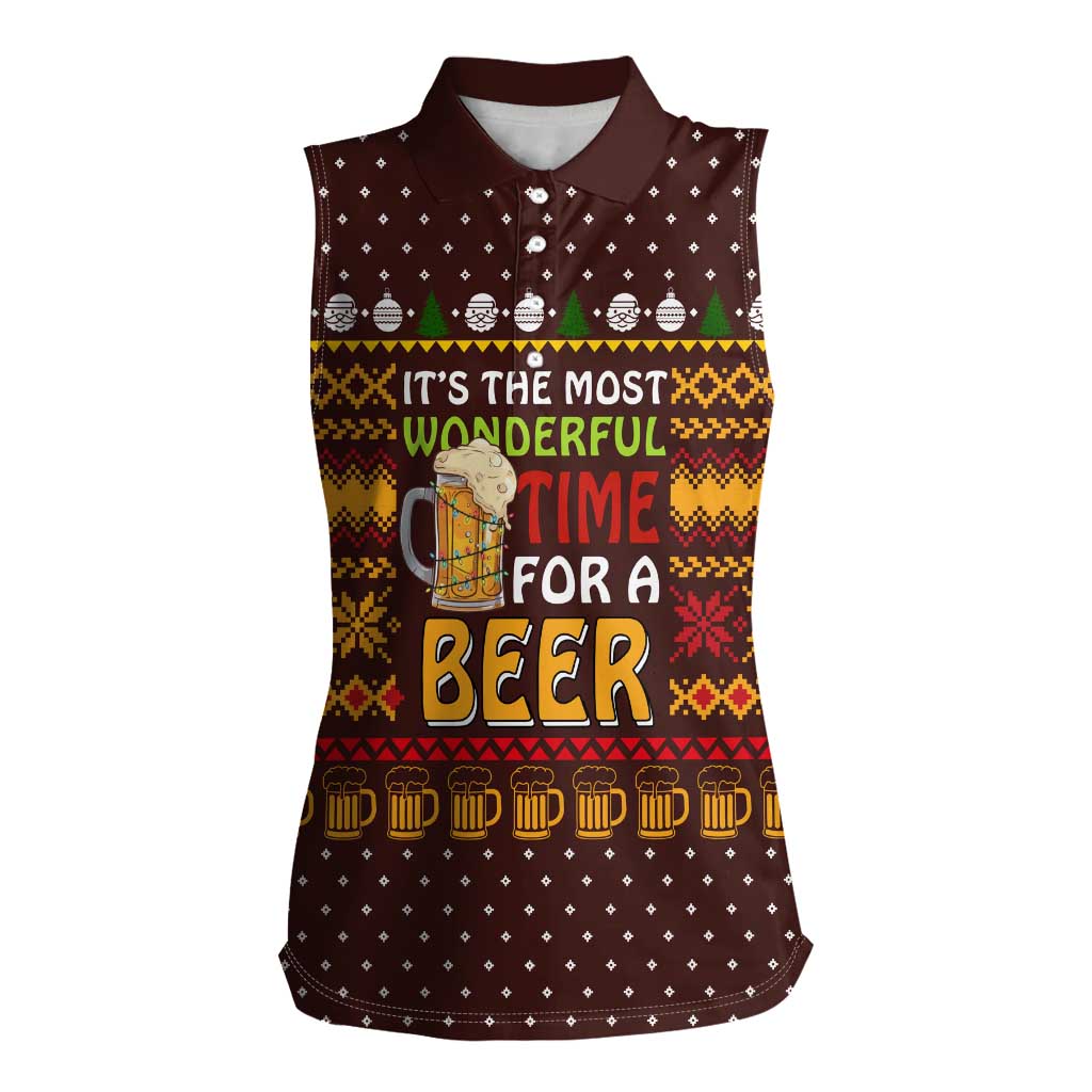 Christmas Its The Most Wonderful Time For A Beer Women Sleeveless Polo Shirt Xmas Holiday Patterns - Wonder Print Shop