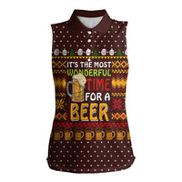 Christmas Its The Most Wonderful Time For A Beer Women Sleeveless Polo Shirt Xmas Holiday Patterns - Wonder Print Shop