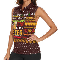 Christmas Its The Most Wonderful Time For A Beer Women Sleeveless Polo Shirt Xmas Holiday Patterns - Wonder Print Shop