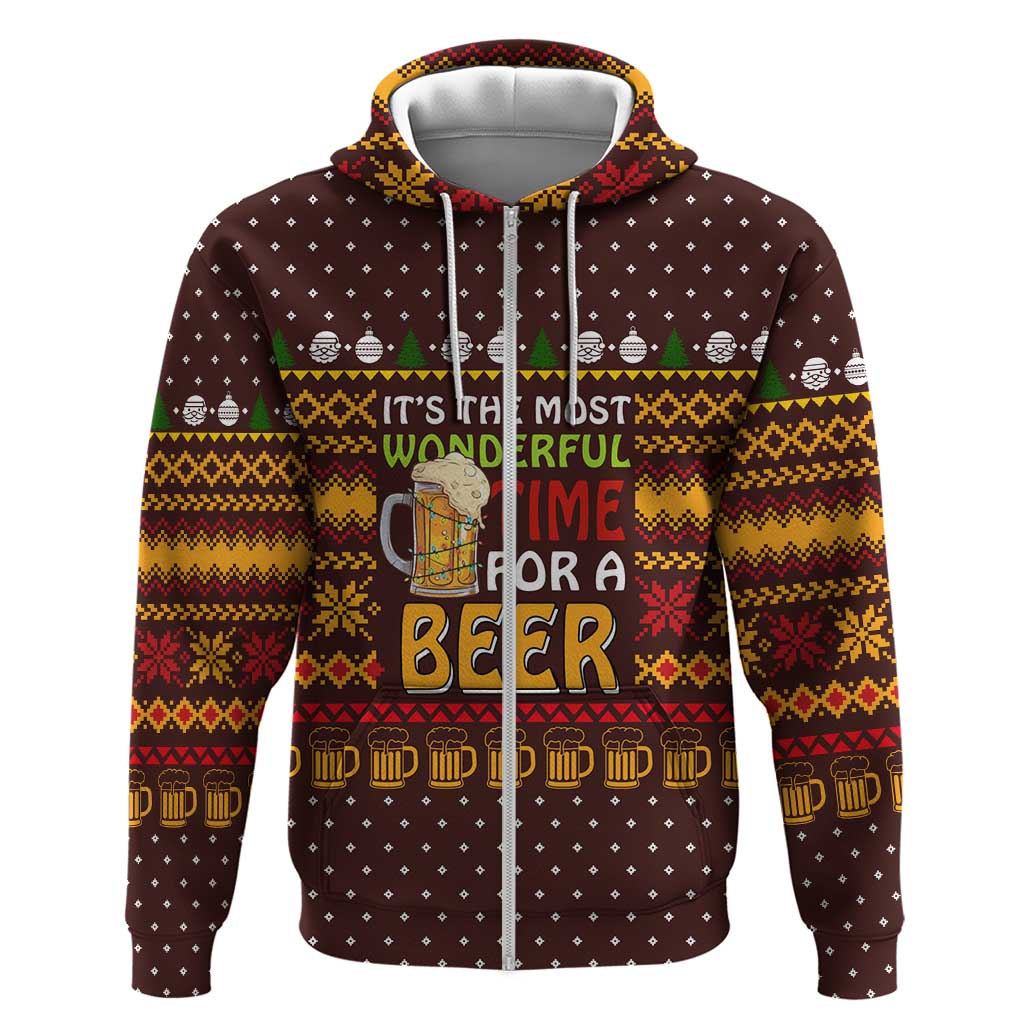 Christmas Its The Most Wonderful Time For A Beer Zip Hoodie Xmas Holiday Patterns - Wonder Print Shop