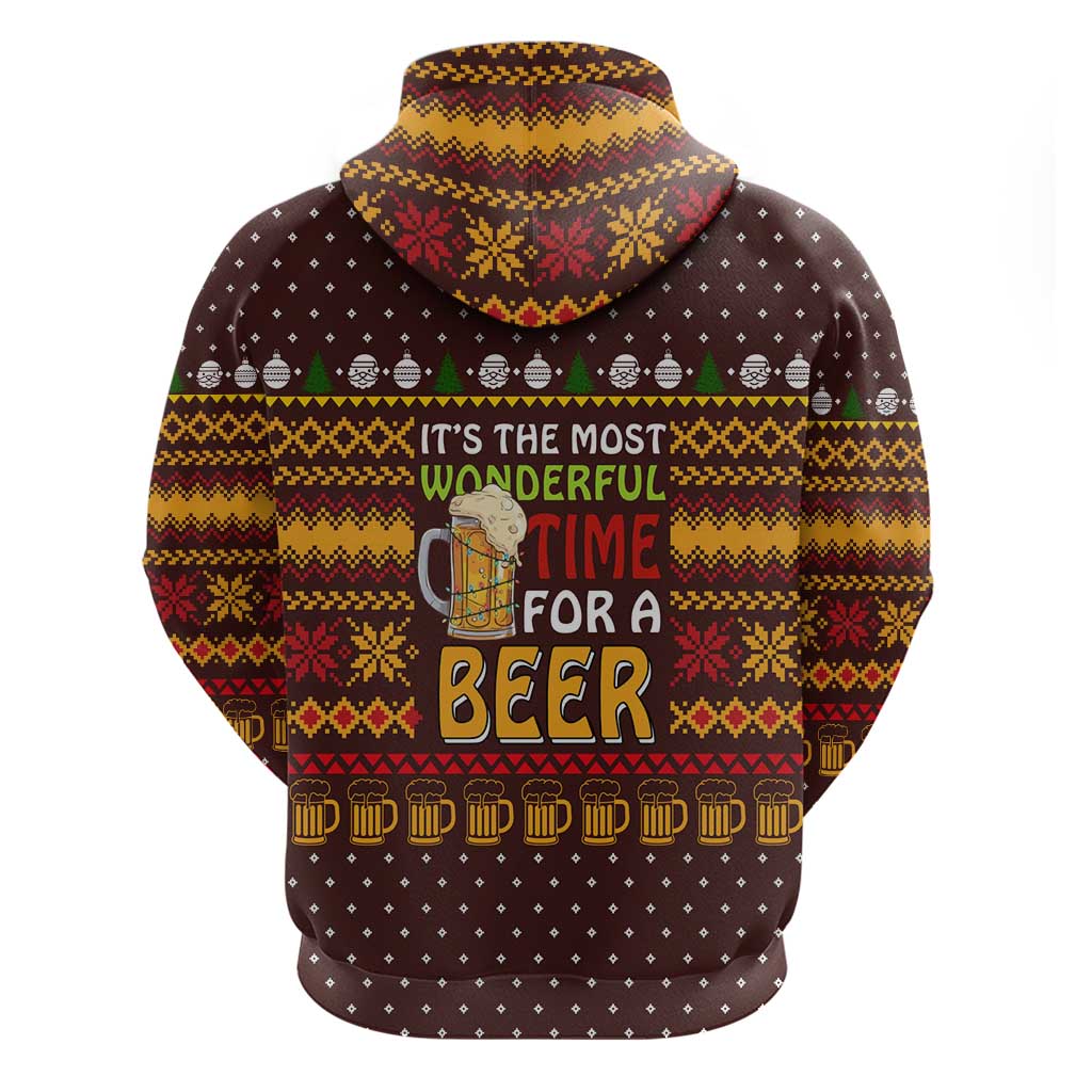 Christmas Its The Most Wonderful Time For A Beer Zip Hoodie Xmas Holiday Patterns - Wonder Print Shop