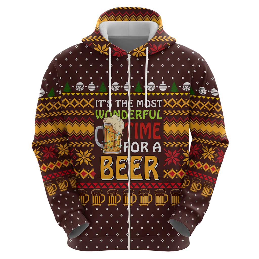 Christmas Its The Most Wonderful Time For A Beer Zip Hoodie Xmas Holiday Patterns - Wonder Print Shop