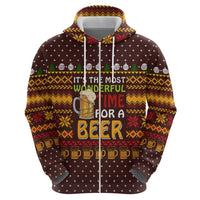 Christmas Its The Most Wonderful Time For A Beer Zip Hoodie Xmas Holiday Patterns - Wonder Print Shop