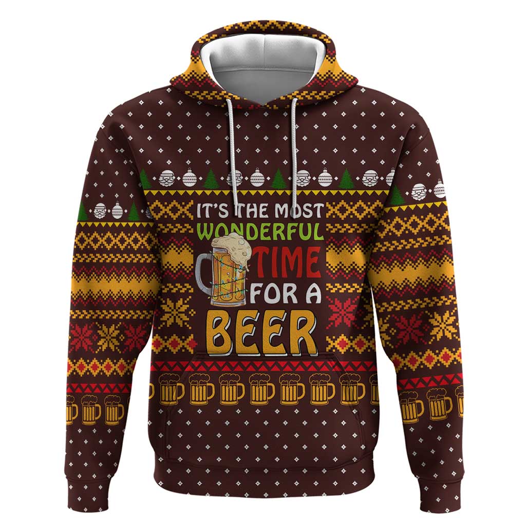 Christmas Its The Most Wonderful Time For A Beer Zip Hoodie Xmas Holiday Patterns - Wonder Print Shop