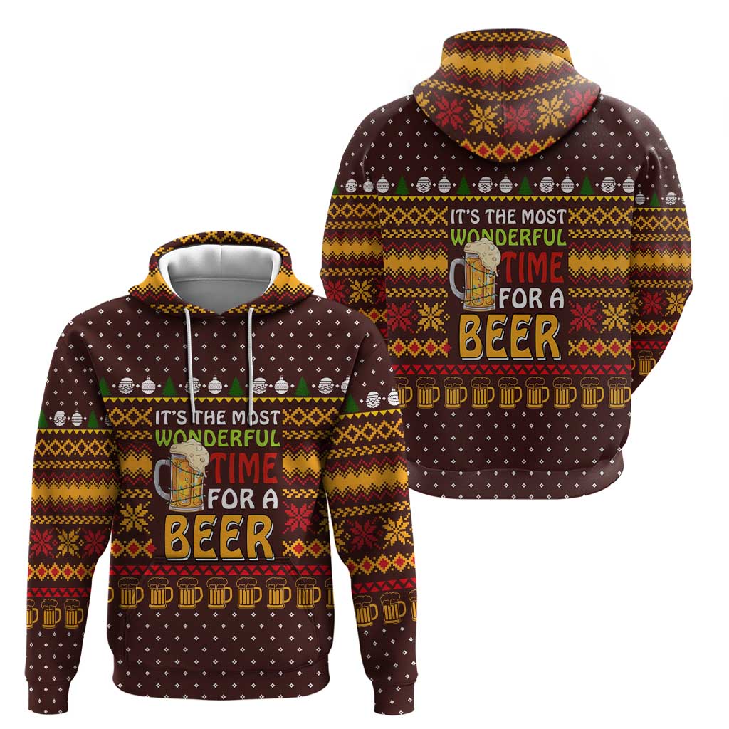 Christmas Its The Most Wonderful Time For A Beer Zip Hoodie Xmas Holiday Patterns - Wonder Print Shop