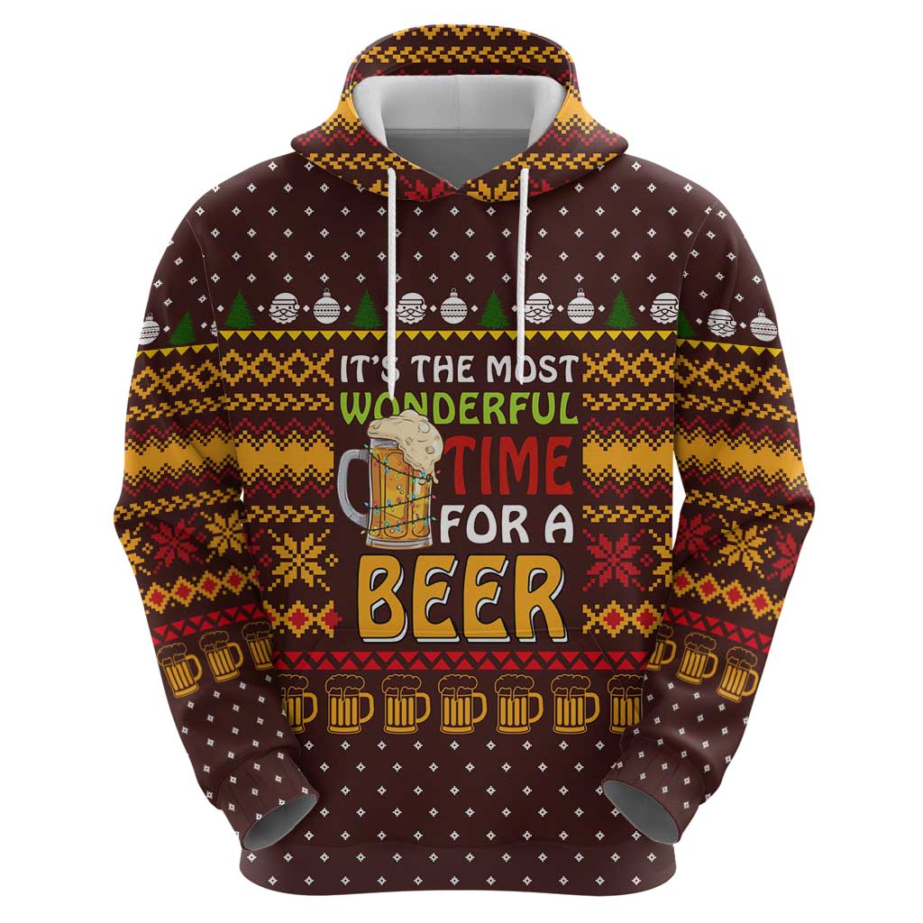 Christmas Its The Most Wonderful Time For A Beer Zip Hoodie Xmas Holiday Patterns - Wonder Print Shop