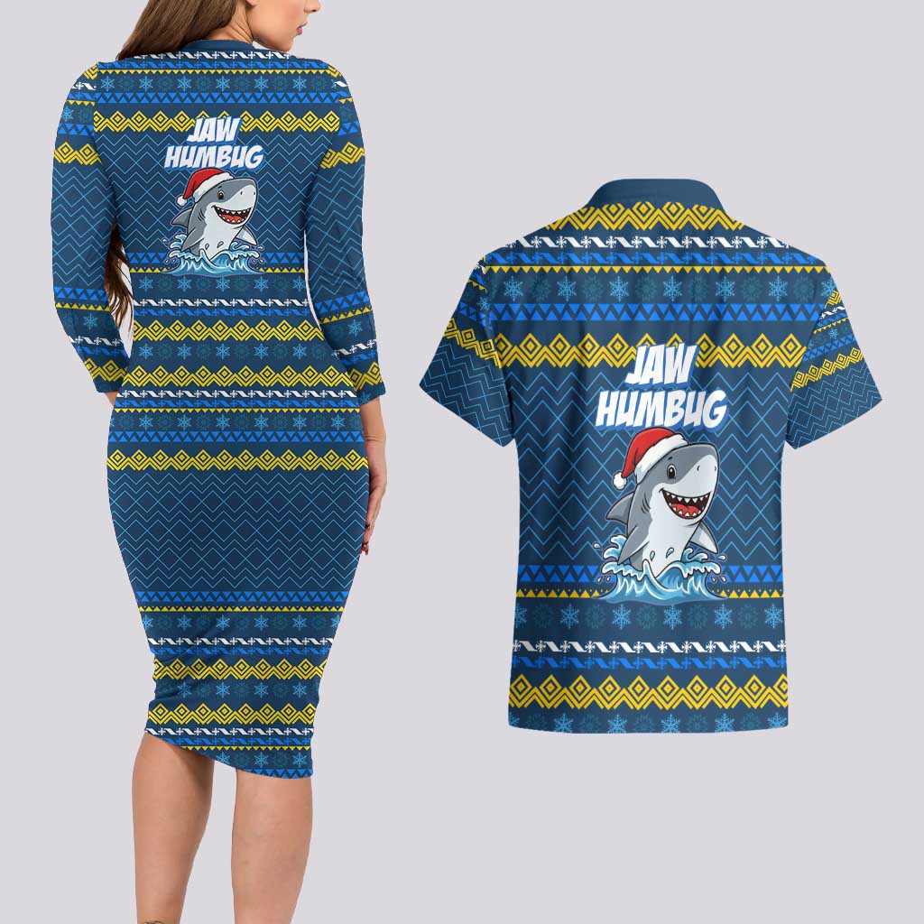 Christmas Jaw Humbug Couples Matching Long Sleeve Bodycon Dress and Hawaiian Shirt Xmas Holiday Patterns - Wonder Print Shop